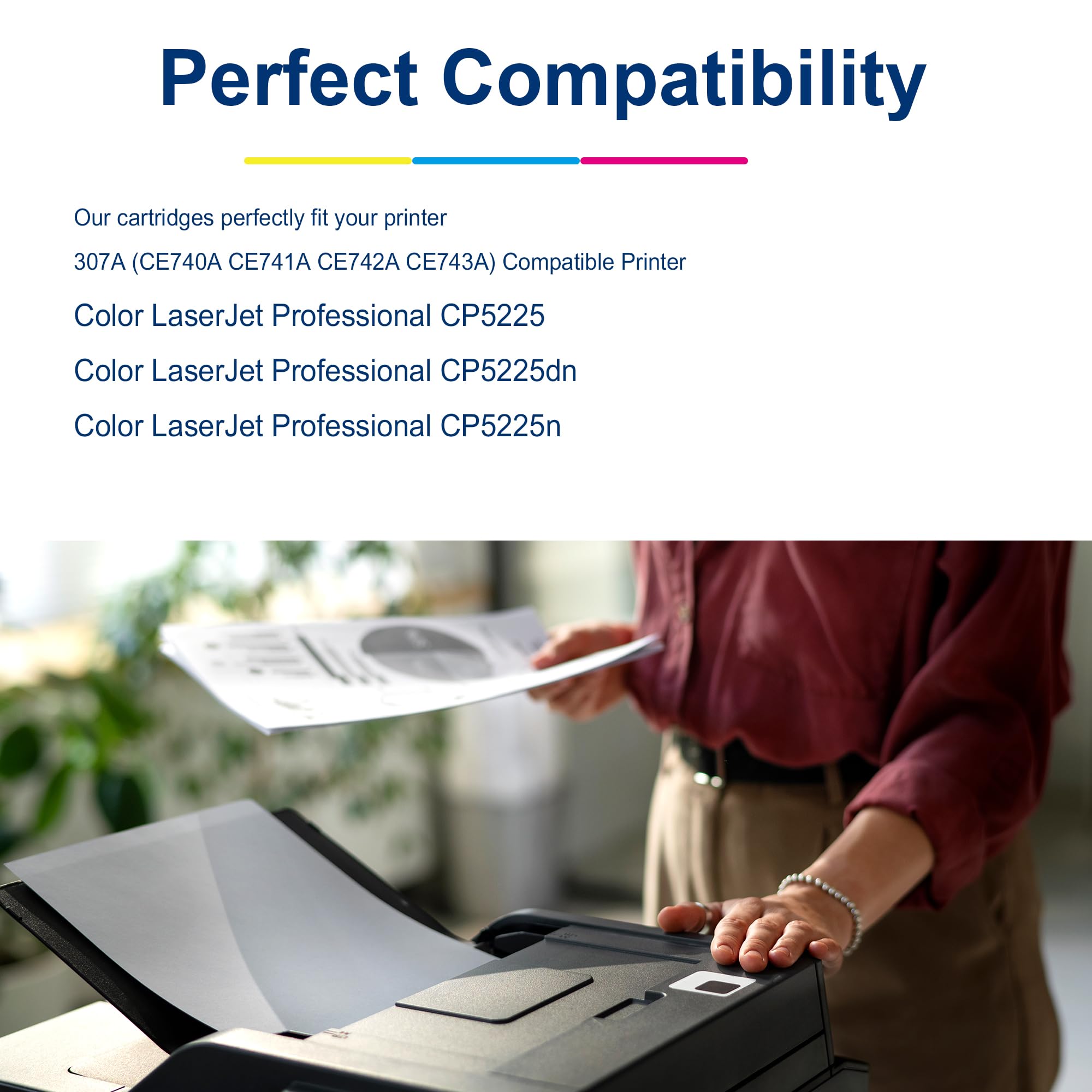 4 Pack Replacement for HP 307A Toner Cartridges Works with HP Color Professional CP5225 CP5225n CP5225dn Printer (Black,Cyan, Magenta, Yellow)