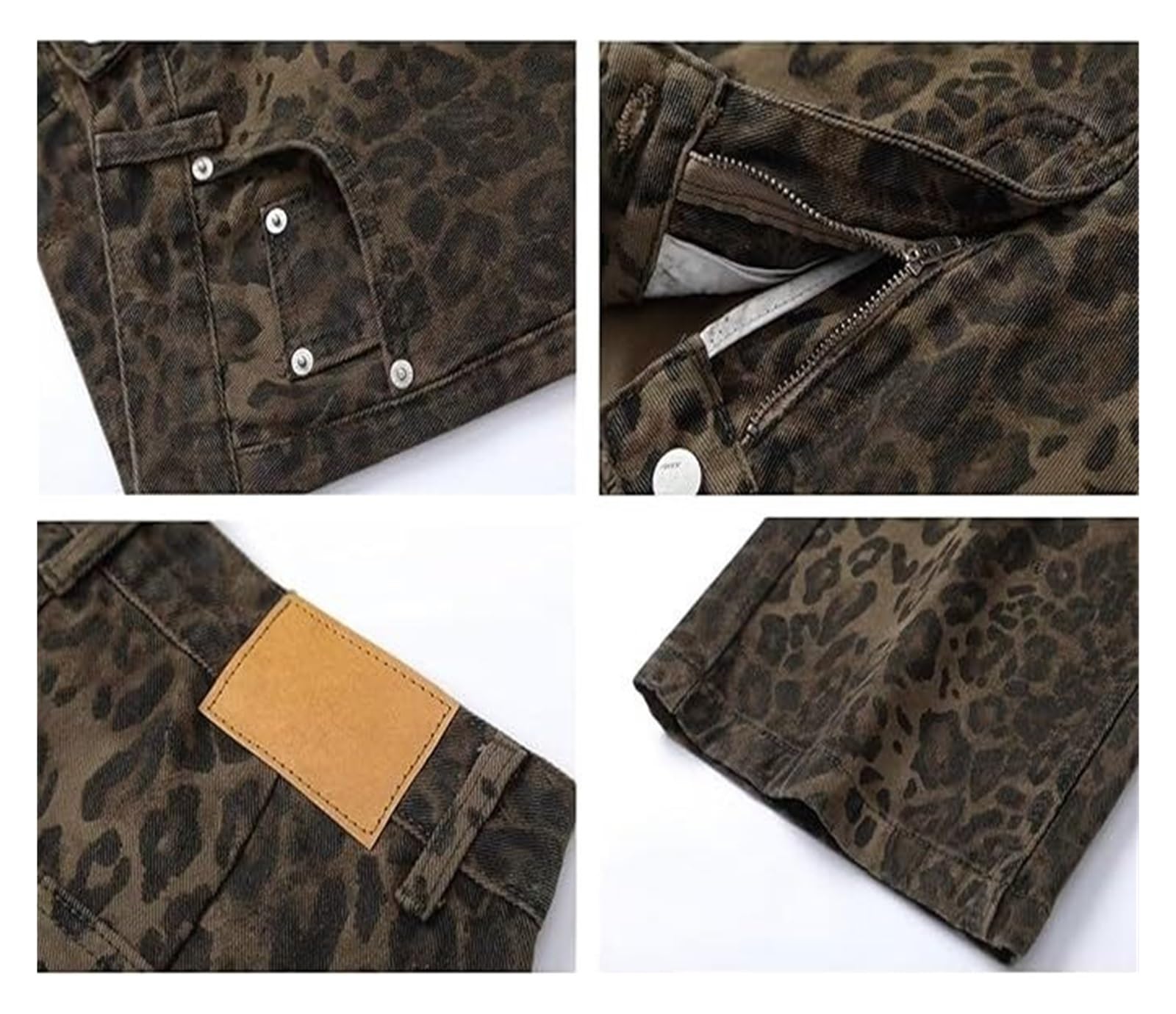 Dżinsy Y2k Leopard Print Jeans Proste Spodnie Z Szerokimi Nogami Z Kieszeniami, Vintage Loose Cargo Jeans Z Wysokim Stanem Dla Kobiet