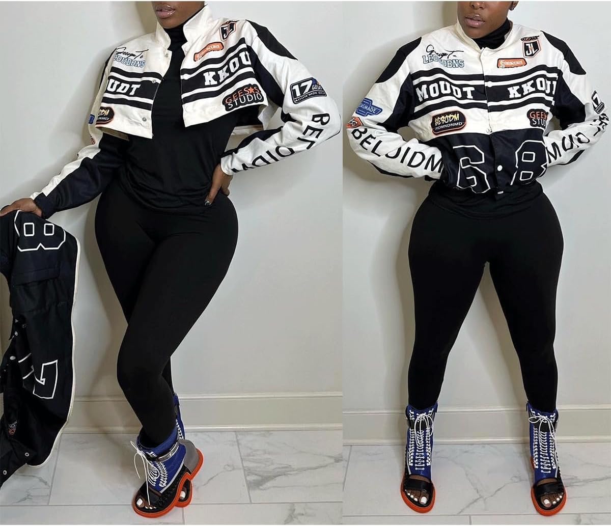 KANSOON Varsity Jacket Women Motorcycle Racer Detachable Letter Graphic Jackets Vintage Color Block Baseball Coat - Image 8