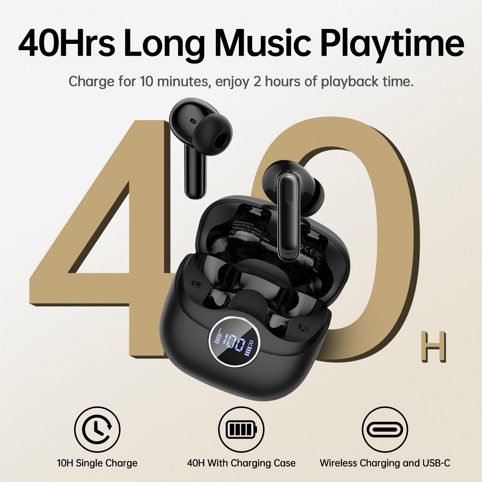 xinwld Cuffie senza fili Bluetooth 5.4, auricolari Bluetooth in-ear senza fili, bassi profondi, ENC Cancelling Mic Wireless Earbuds Wireless Auricolari