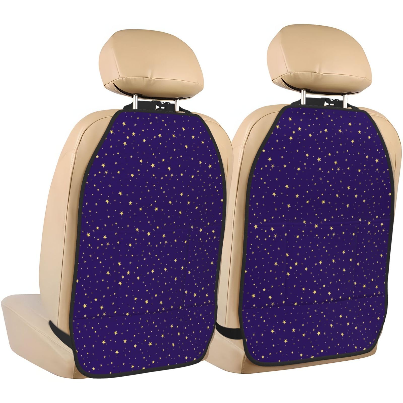 Protection de siège arrière de voiture bleu marine à étoiles dorées avec 3 organiseurs de rangement Lot de 2
