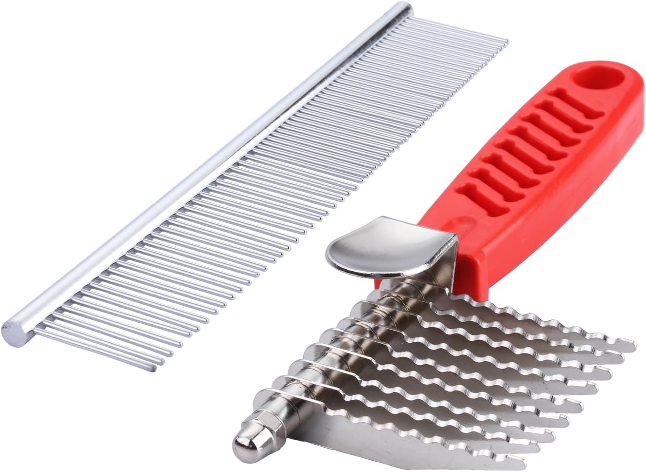 QUMY Dog Comb Pet Grooming Comb Dog Rake Comb Trimmer Stainless Steel Dog Comb for Dematting