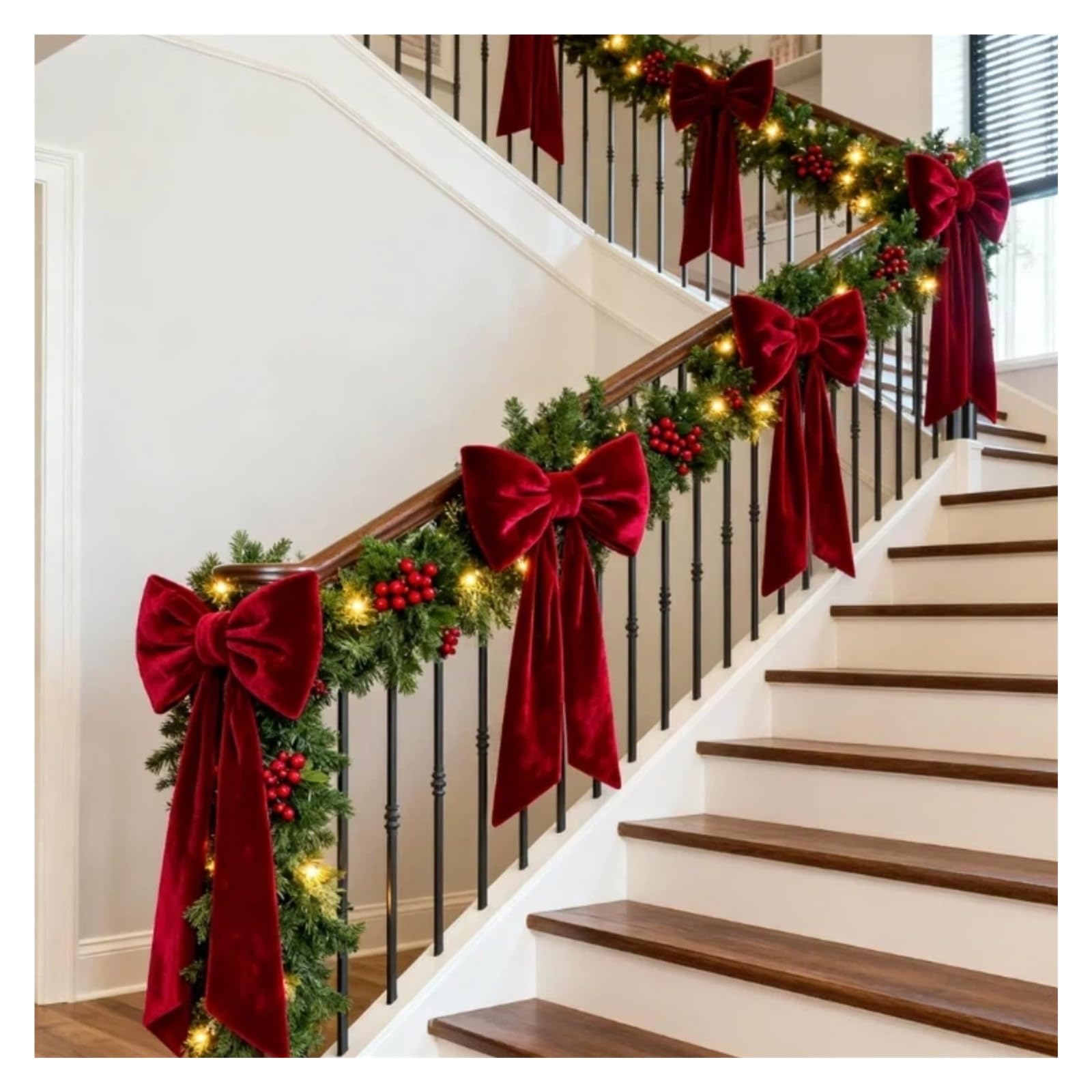 Cimier de sapin de Noël extra large en velours rouge avec ruban de 2,6 m – Décoration parfaite pour arbres, guirlandes, murs et fêtes intérieures