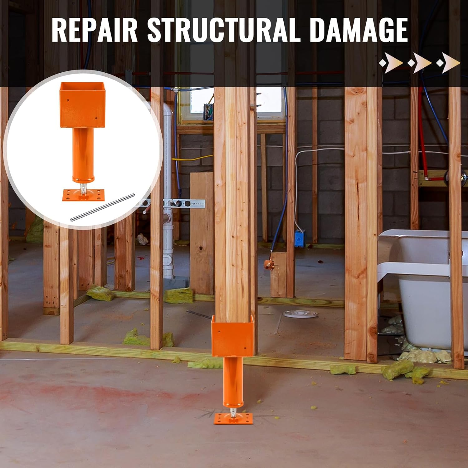 Lasnten 2 Pcs 6" x 6" Screw Jack Post 14.5" - 18.5" Height Range 24700 lbs Load Capacity Adjustable Temporary House Jacks for Leveling Flooring Basement Shore Beams Foundation Repair(Orange)