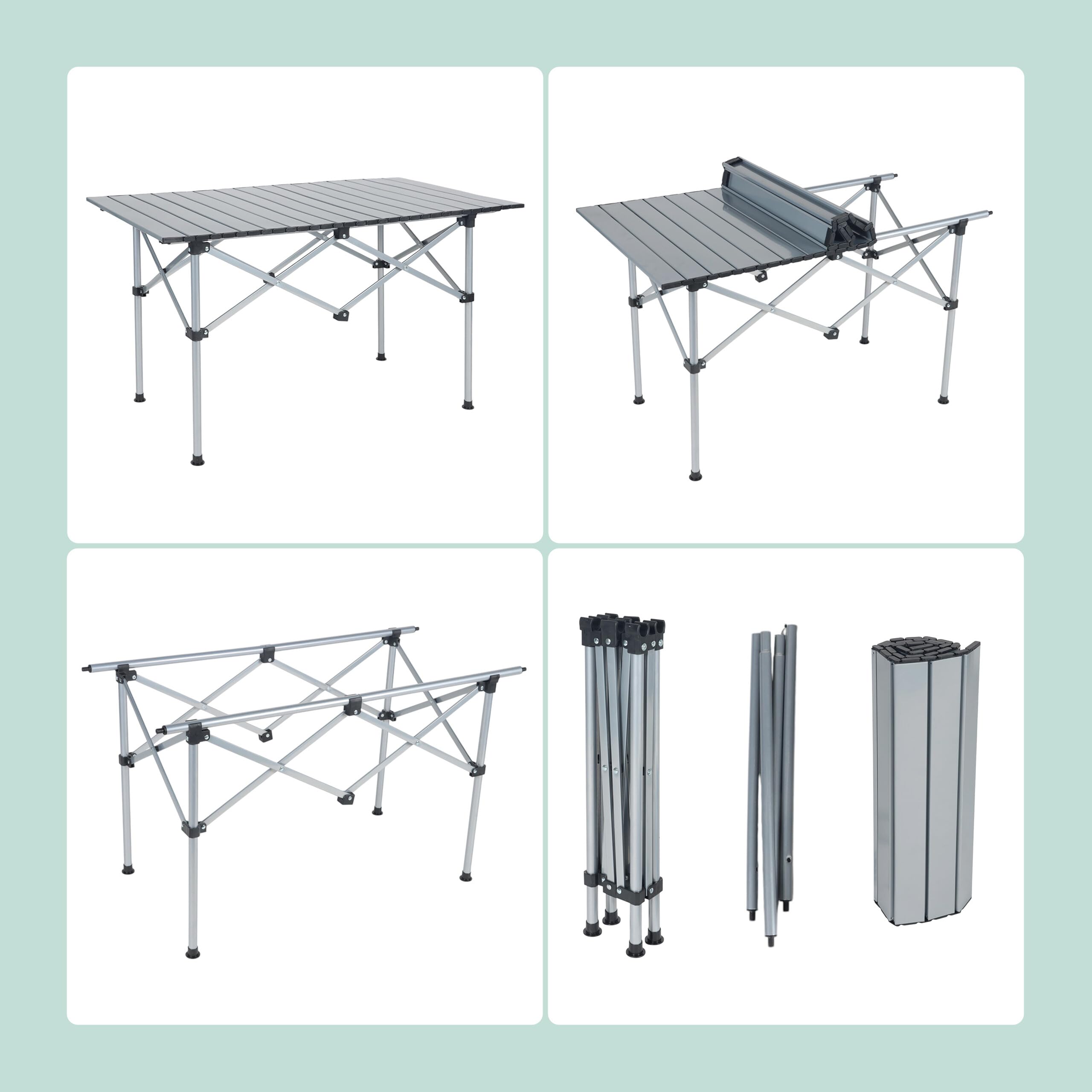 Relaxdays Tavolino da Campeggio Pieghevole, HLP 55x95x53 cm, Tavolo da Giardino Esterno per Picnic, in Acciaio, Argento