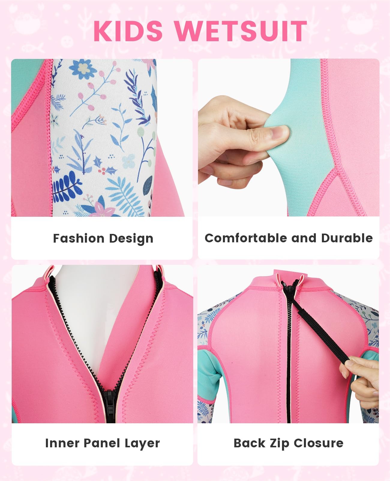Gogokids Traje de Neopreno para Niñas, Ropa de Natación 2.5mm Neopreno Cálido Traje de Buceo Engrosado Bañador de Una Pieza Manga Larga Protección Solar UV 50+