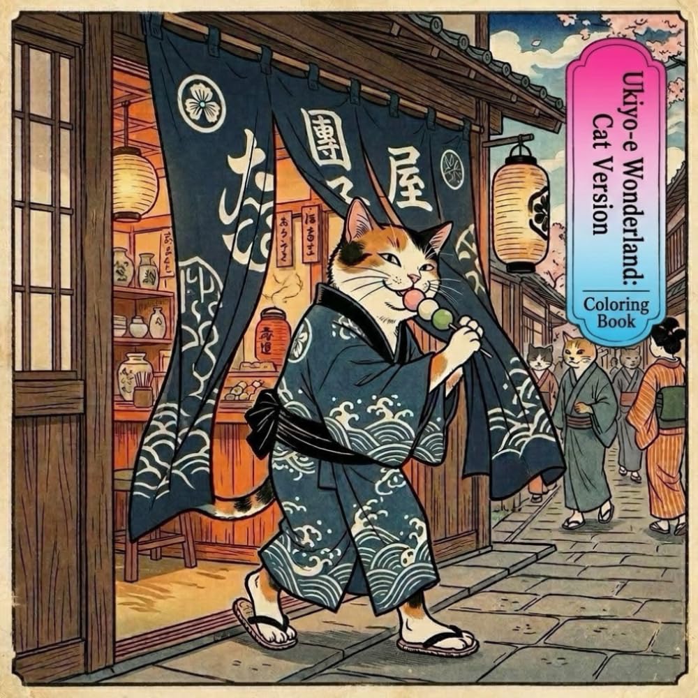 Ukiyo-e Wonderland: Cat Version (Coloring Book): 『浮世絵風の粋な猫たちと楽しむ、大人のための和モダン癒やしぬりえ30選』