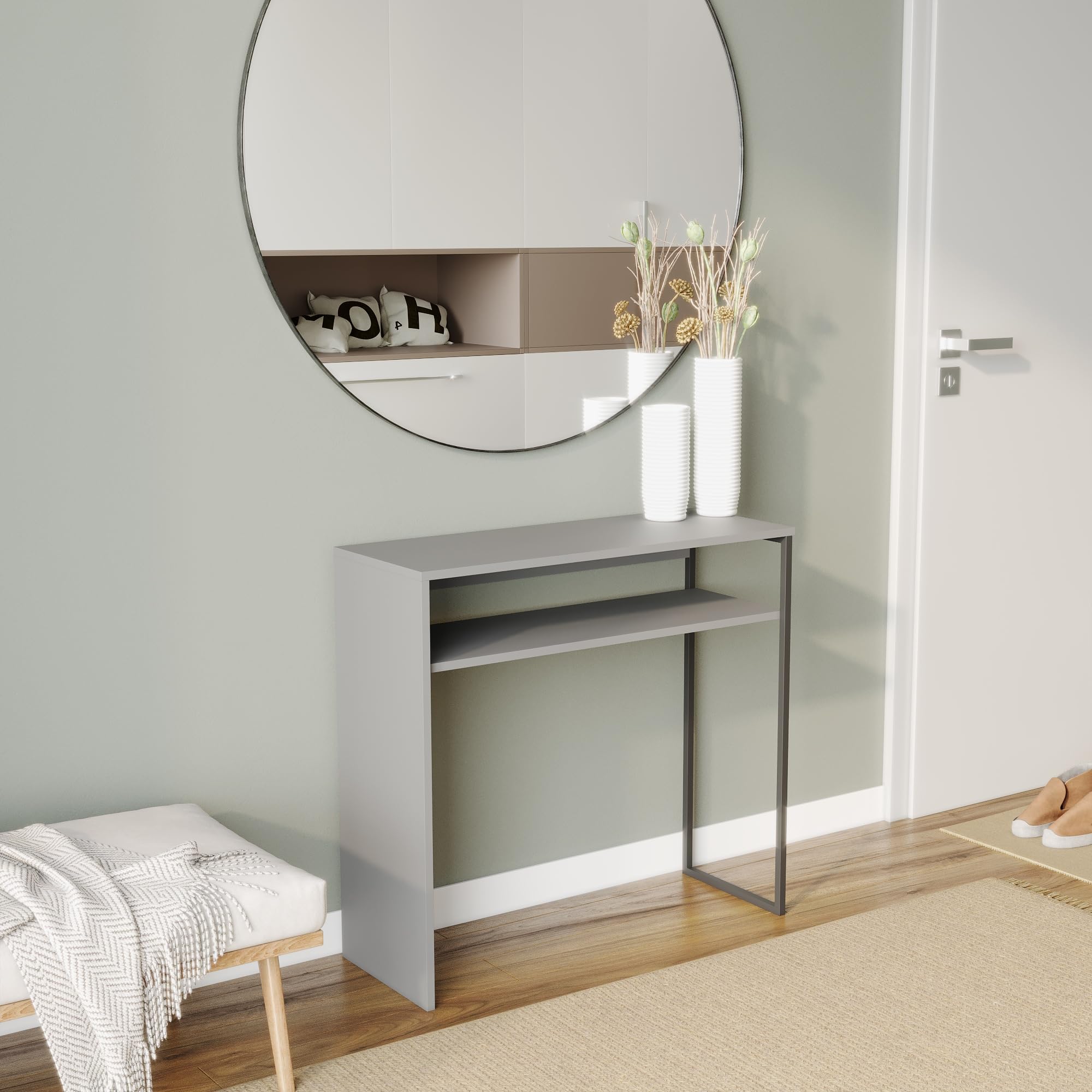 URBNLIVING 80cm Wooden & Steel Console Display Table Living Room Hallway with Storage Shelf