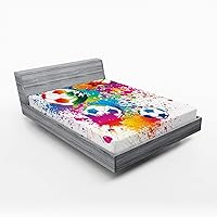 Vista 87 de Ambesonne Sábana bajera abstracta con estampado gráfico de letras del alfabeto de colores, funda de cama con bolsillo profundo elástico para mayor