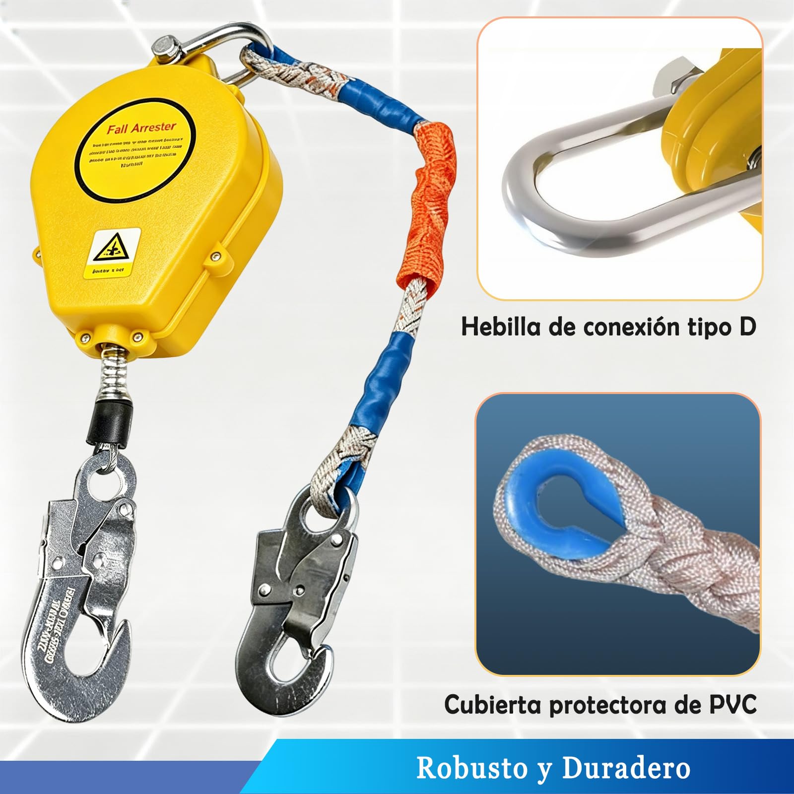 3m/5m/7m/10m/15m/20m dispositivo anticaidas retráctil Certificación CE，Amarillo：7m | Arnes Linea de Vida Retractil Tejado con Gancho Autoblocante, 150kg Linea de Vida Retractil Apto para Trabajos en Altura