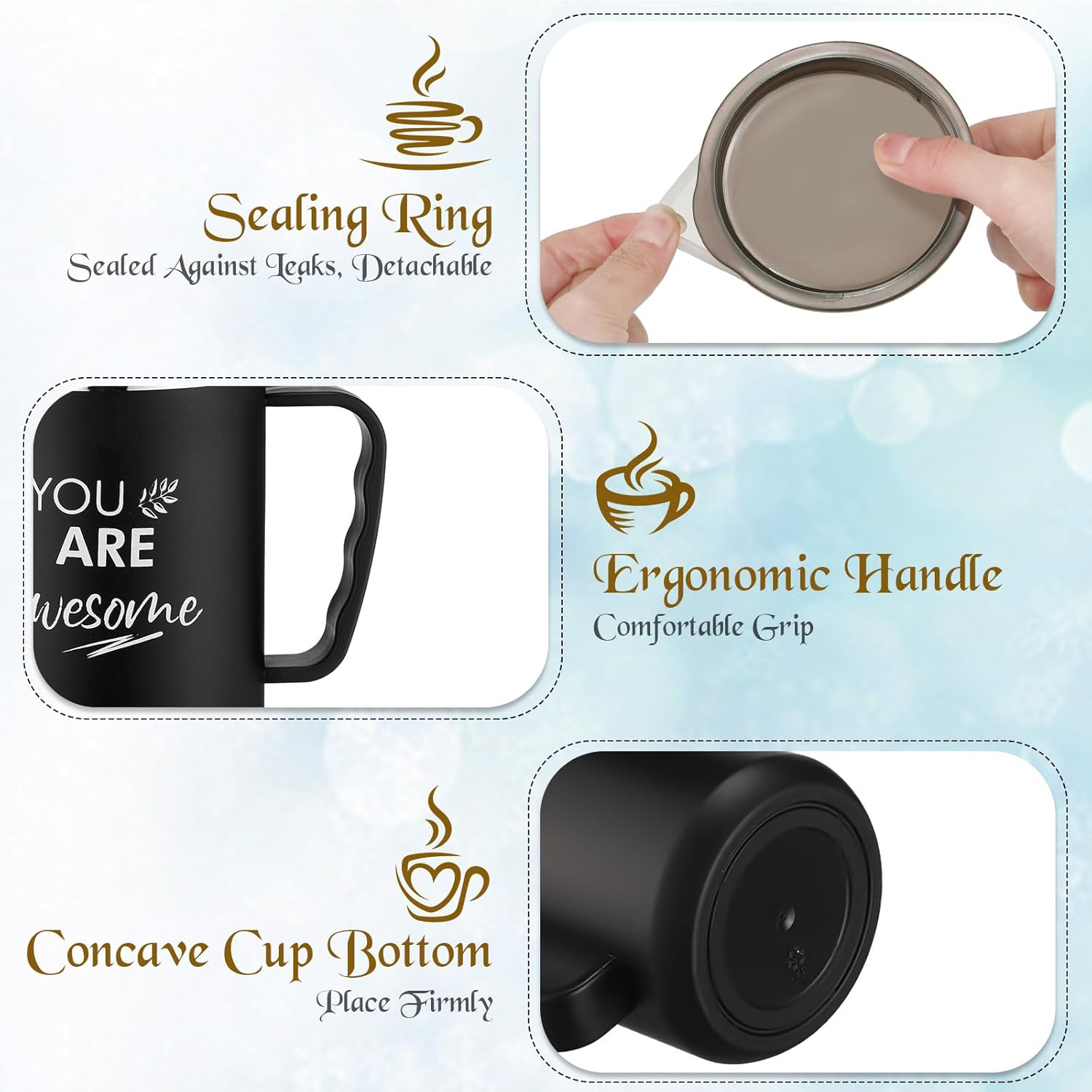 Sumind Employee Appreciation Gifts 17 oz Thank You Stainless Steel Coffee Mugs Gifts with Handle Lid Straw Social Worker Appreciation Gift for Coworker Staff(Black,4 Pcs)