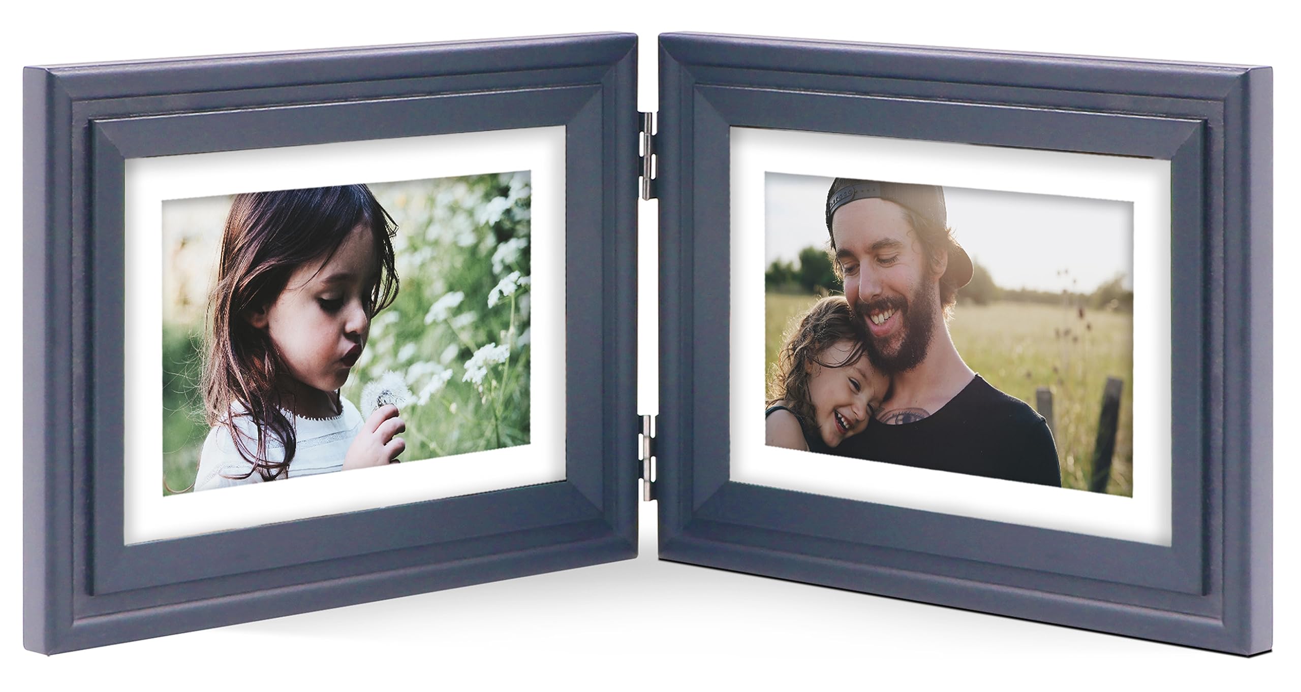 JD ConceptDouble Horizontal 5x7 Picture Frame, Black Foldable Wood Frame, 5 x 7 Landscape View on Table-top or Wall Hanging