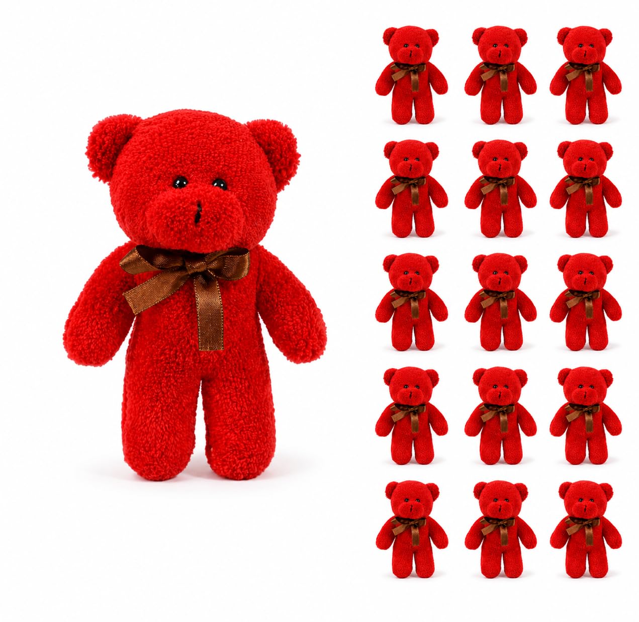 45er Set Mini Teddybären – 3 Packungen à 15 Stück – Kleine Plüschbären mit Schleife – Kuscheltiere zum Basteln, Dekorieren, Verschenken, Gastgeschenke für Hochzeit, Geburtstag, Baby Shower (Rot)