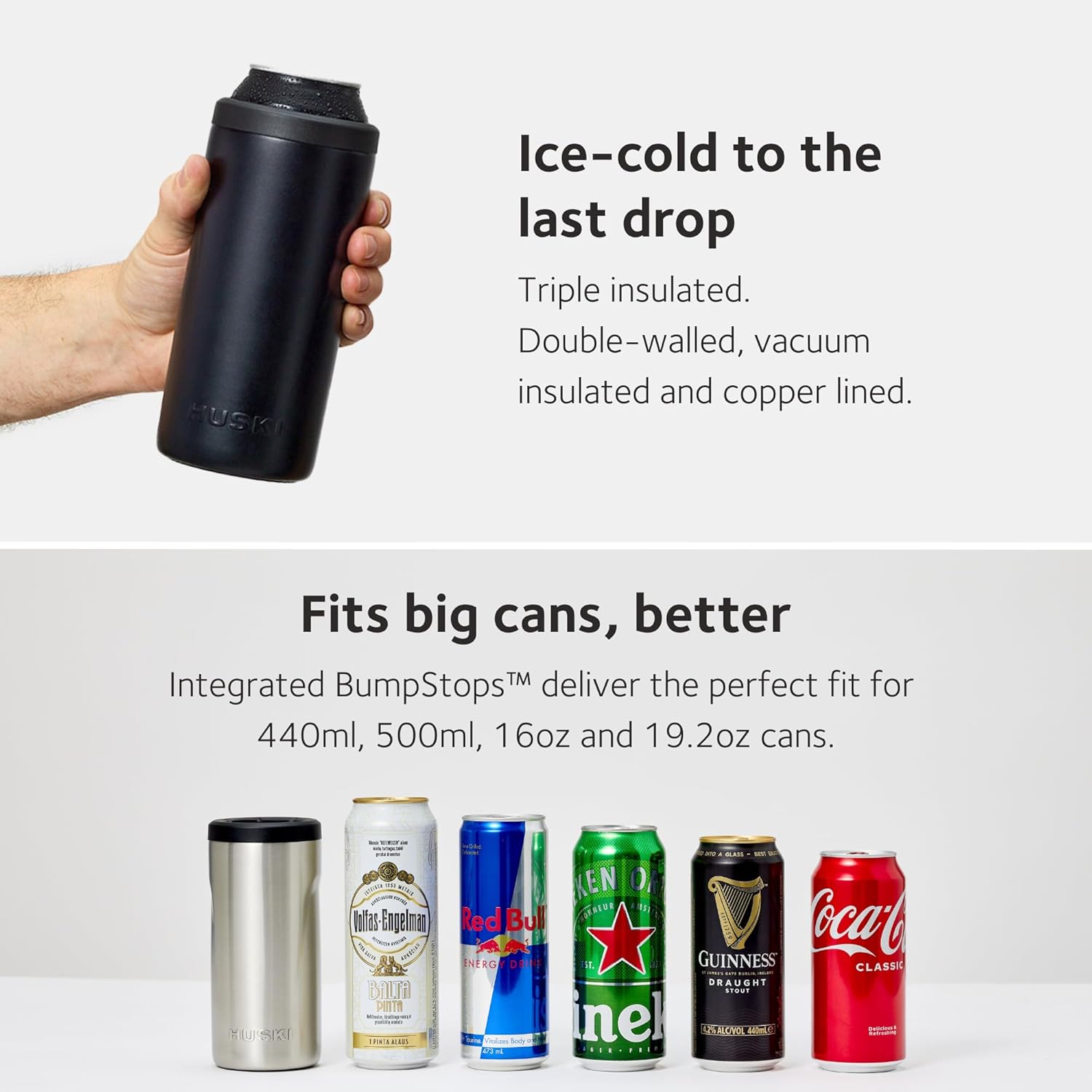 Huski Big Can Cooler | NEW | Premium 16oz & 19.2oz Beer & Energy Drink Cooler with Detachable 3-in-1 Opener | Triple Insulated | Keeps Cans up to 10x colder | Doubles as a Tumbler (Black)