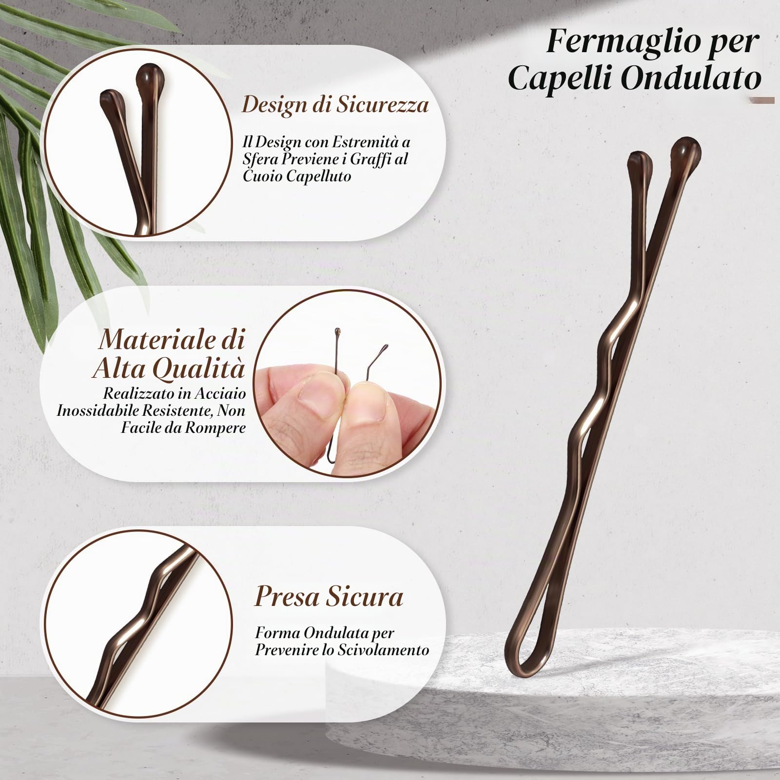Amabro 50 Mini Forcine Per Capelli, 3,5cm Mollette Capelli Donna, Hair Pin Piccole Forcine Ondulate Fermagli In Metallo (Marrone)
