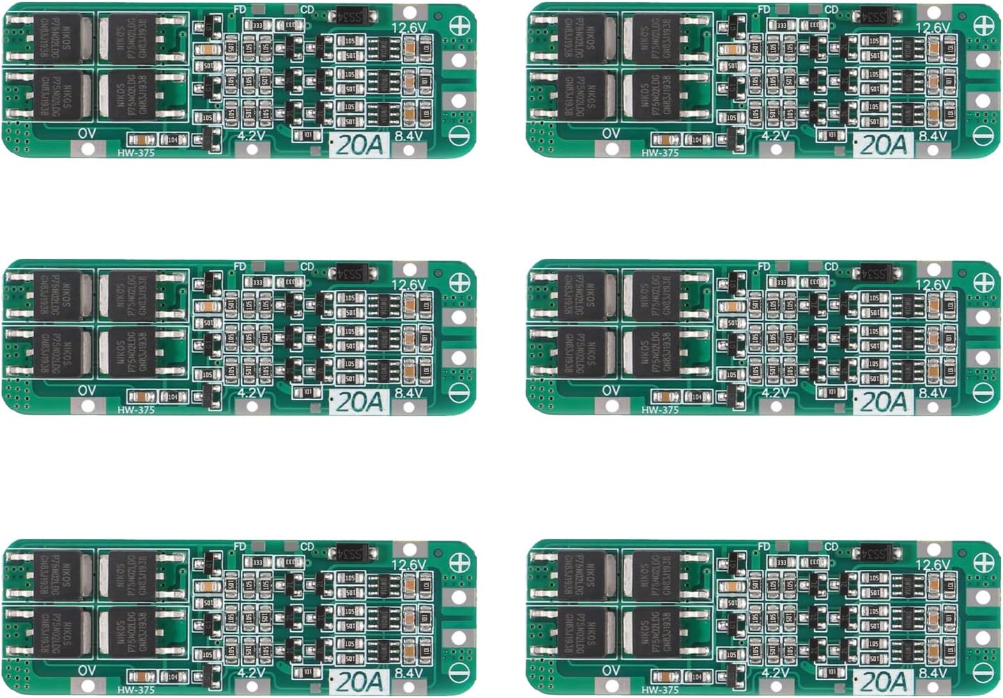 6pcs 3S 20A BMS 18650 Li-ion Lithium Battery Charger Module BMS Protection Board PCB 11.1V 12V 12.6V Module Over-Discharge/Over-Current