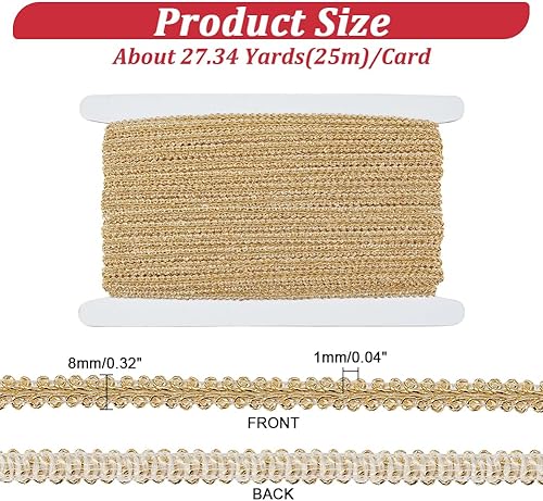 Miniatura 2 de PH PandaHall Cinta de encaje de ciempiés dorado de 27.3 yardas, trenza metálica de 0.315 in, cortina de tela para tapicería, para manualidades,