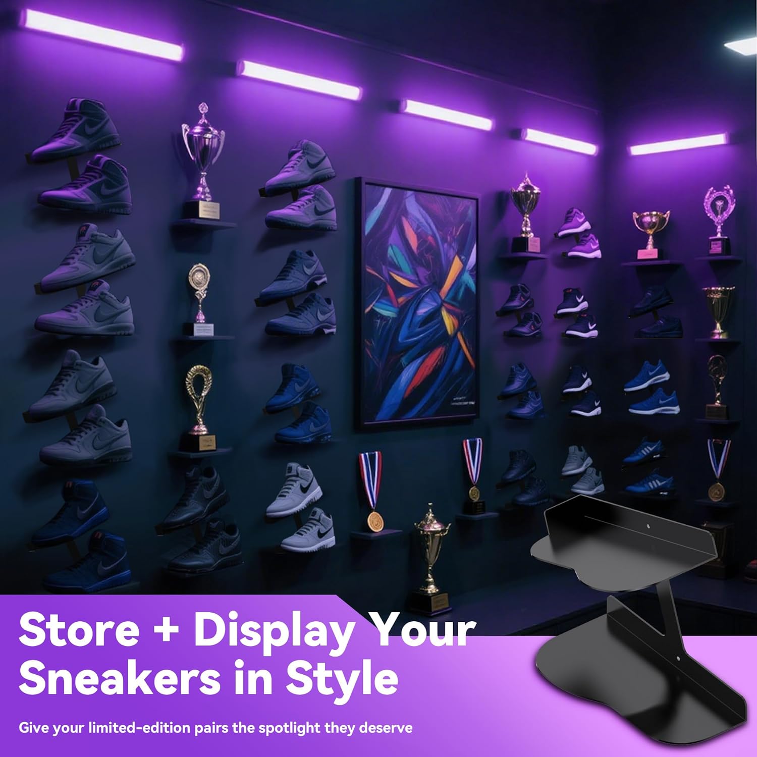 H Type Floating Shoe Rack for Wall, Metal Wall Mount Floating Shoe Shelves, Wall Mount Floating Sneaker Display Rack, Levitating Shoe Organizer for Sneaker Collector Advertising Exhibition