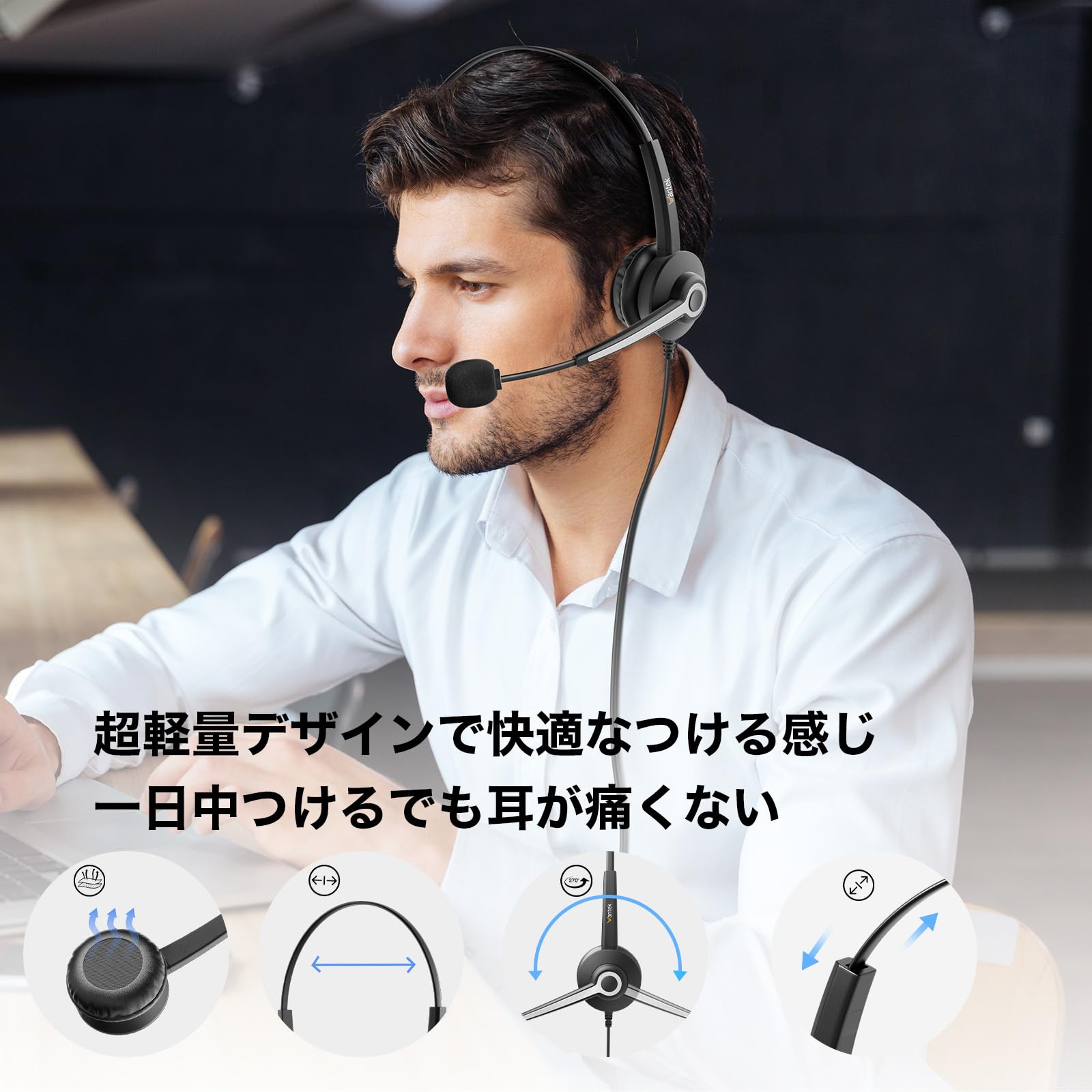 Amazon.co.jp: Wantek ヘッドセット USB Type-C 両耳 ヘッドホン 有線