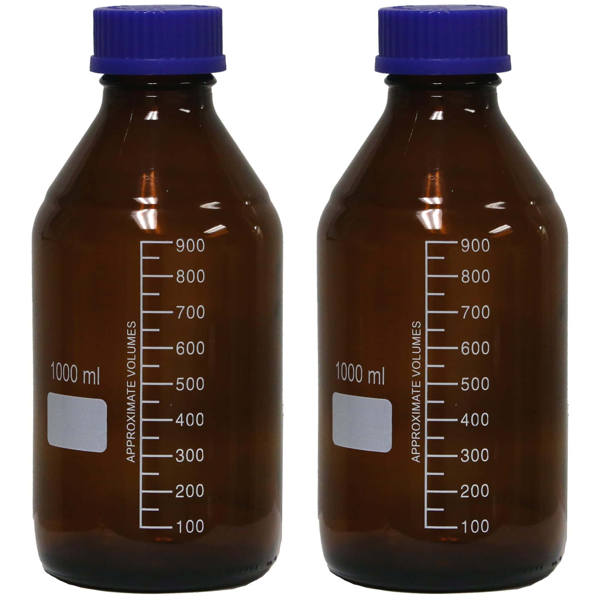 Karter Scientific 1000ml Low Actinic, Amber, Glass Round Media Storage Bottle with Screw Cap, 254K2 (Pack of 2)