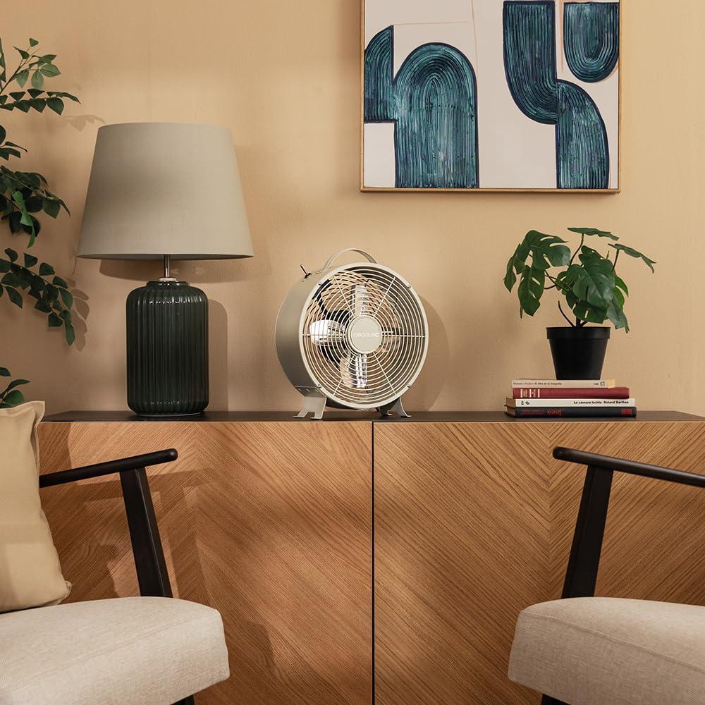 Cecotec - Tischventilatoren EnergySilence 400 RetroDesk Beige, 25 W Strom, 8 Zoll, 4 aerodynamische Klingen, minimalistisches Design, 2 Geschwindigkeiten, robuste und stabile Basis