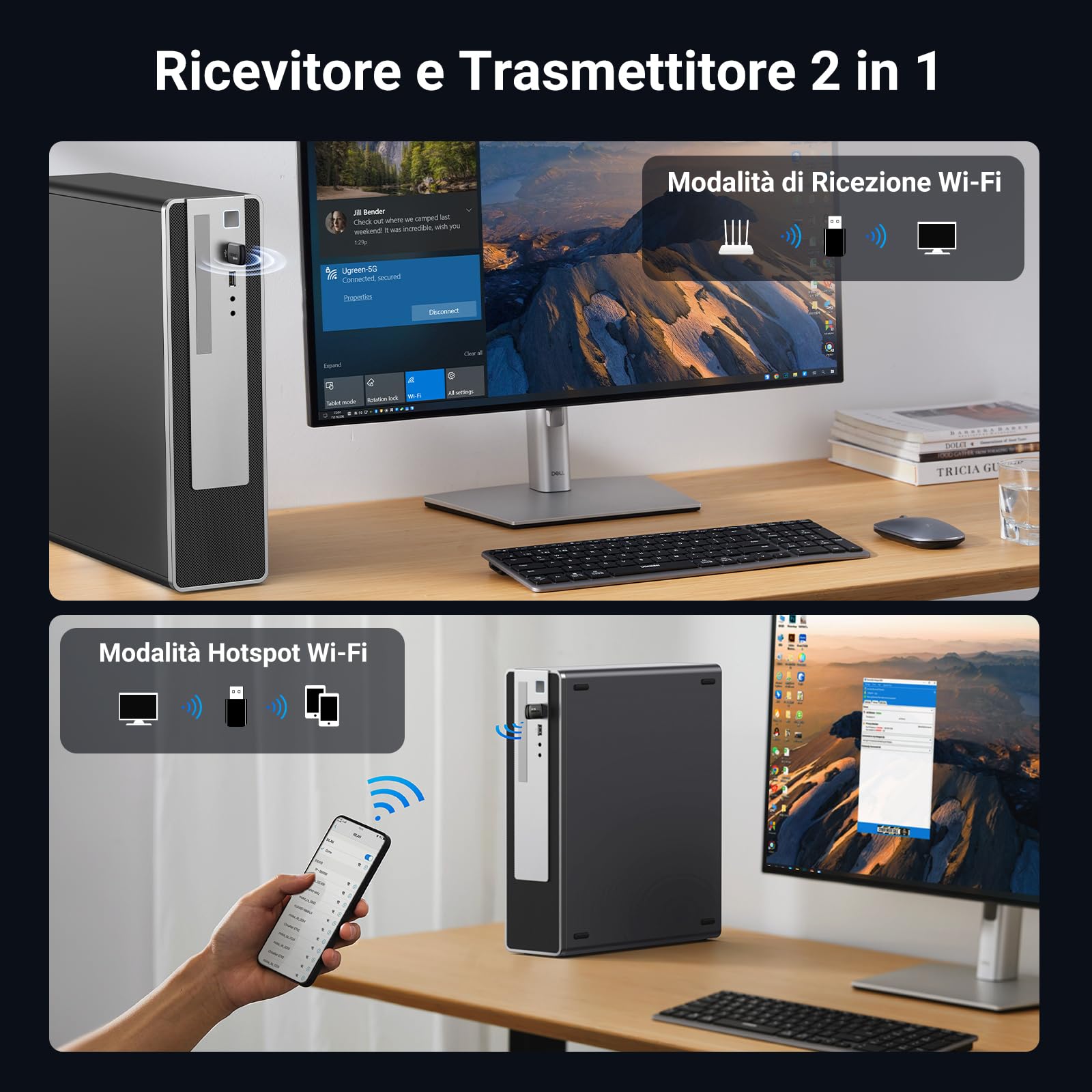 UGREEN Adattatore WiFi 6 AX900Mbps Chiavetta USB 3.0 Dual Band 5GHz 2.4GHz Antenna WPA2 Soft AP Modalità Dongle Wireless Pincho per PC Compatibile con Windows 11 10