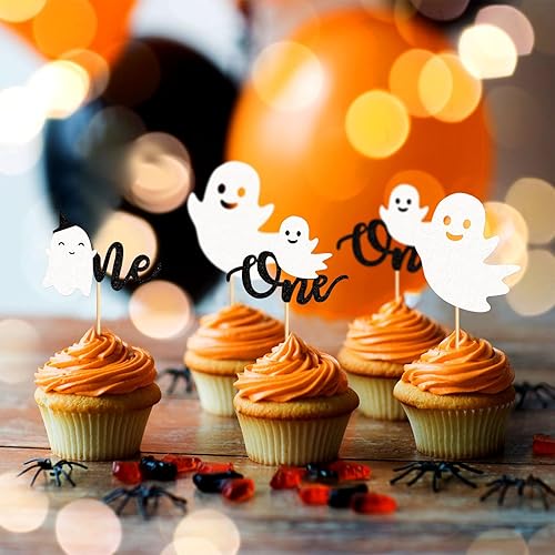 Miniatura 56 de 24 piezas Boo Oh Baby Cupcake Toppers Ghost Little Boo Cupcake Picks Baby Shower Halloween Boy Girl First Birthday Party Decoraciones Suministros Oh