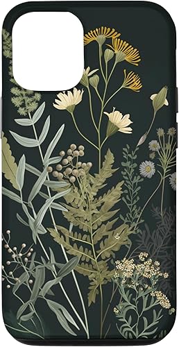 Funda para iPhone 13 Pro Olive Green Boho Botanical Wildflowers