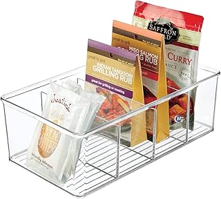 mDesign boite de rangement empilable – panier de rangement en plastique à 4 compartiments pour la cuisine –rangement de cuisine moderne pour soupes en sachets, épices, thé, etc. – transparent