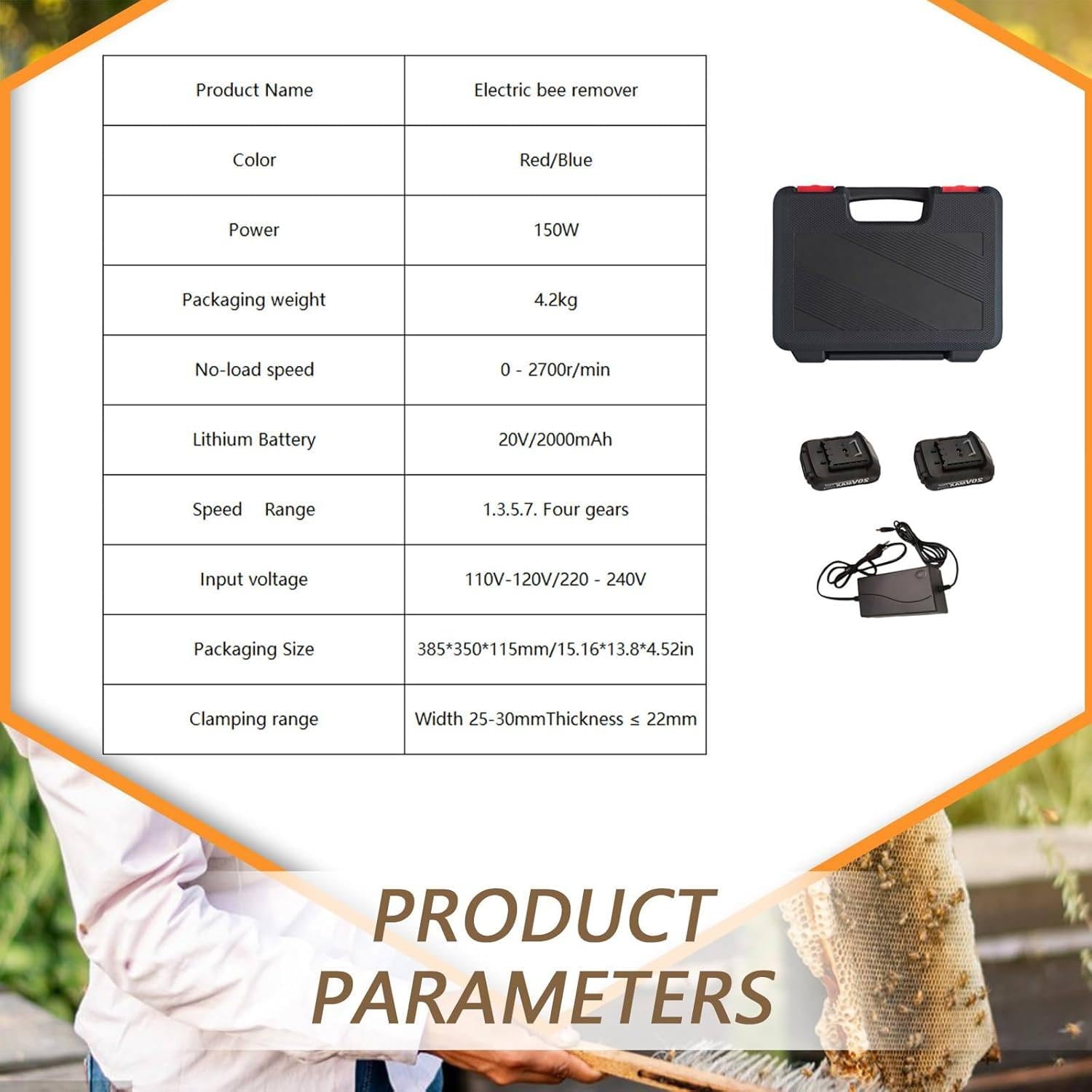 Smielatore Elettrico Senza Fili, Smielatore, Scuotitore per Telaini da 150 W, 2700 Giri/Min, Motore Brushless Ricaricabile, 1/2 Batterie Opzionali, per Apicoltura 2*Battery-Red
