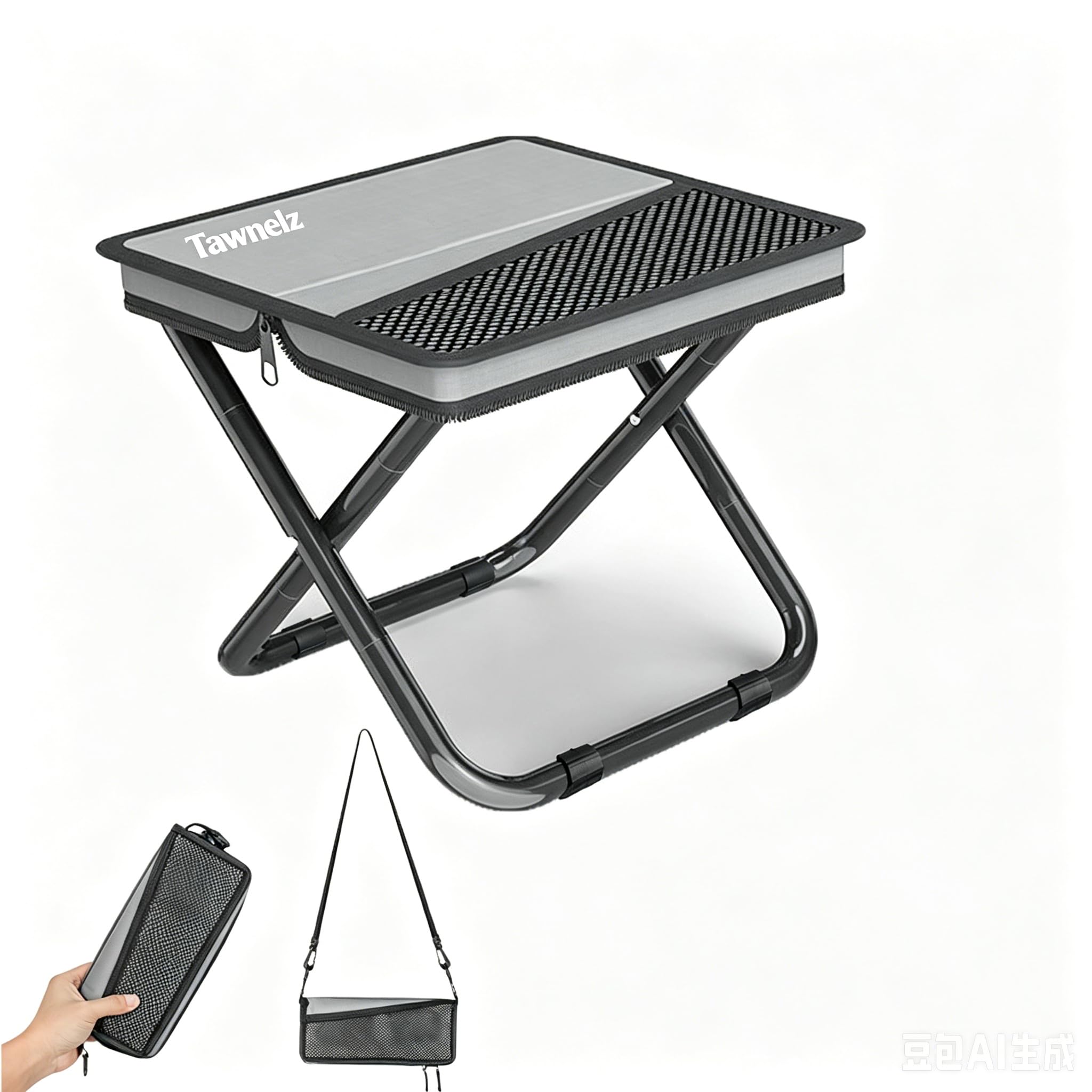 Portable Ultralight Travel Stool Camping Chair Fishing Stool - Gray Carbon Steel and Keychain, Handbag Style Pocket Foldable