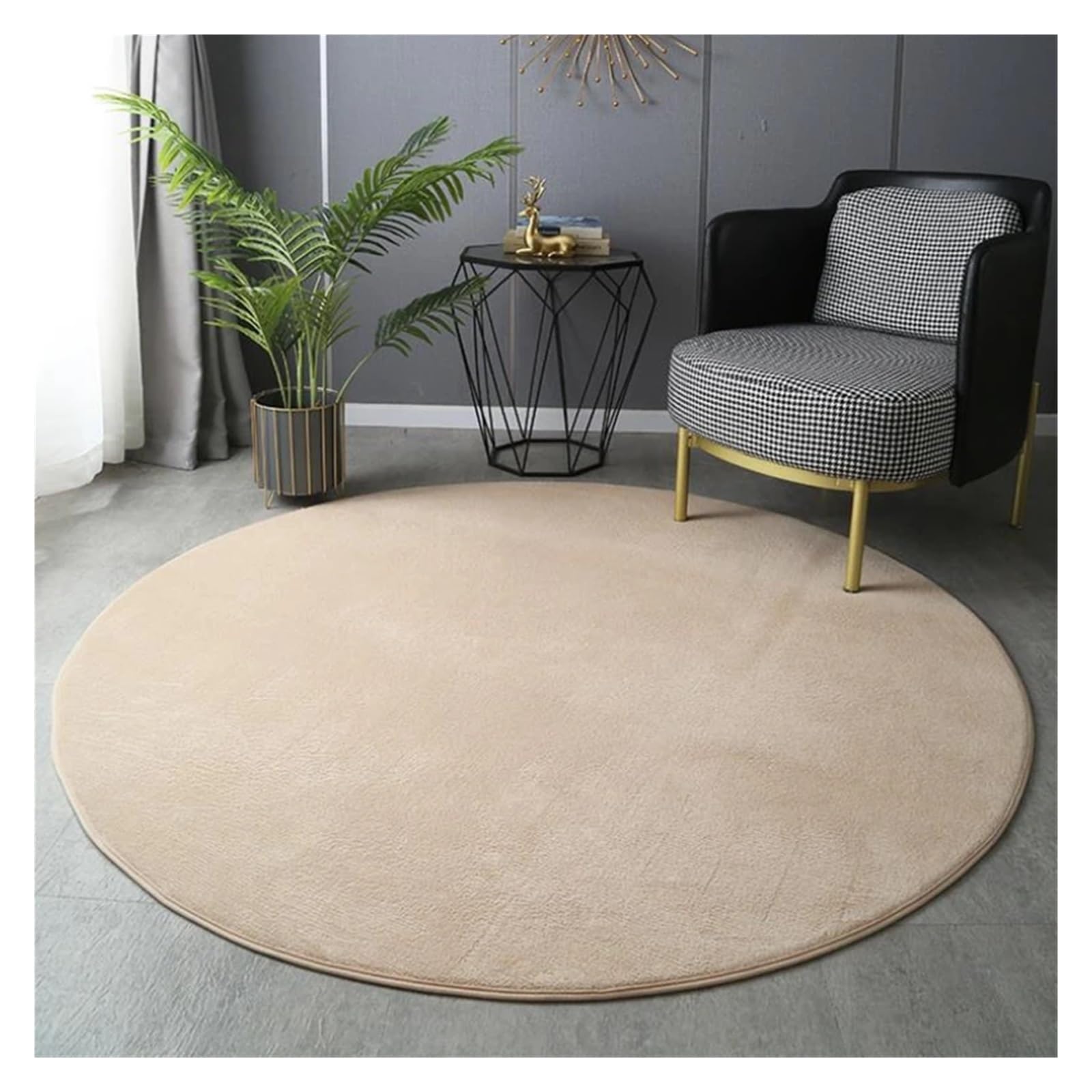 Tapis rond en velours de corail camel 200cm pour salon