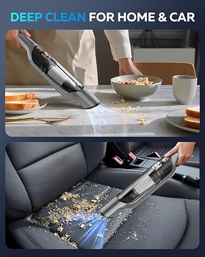Miniatura 6 de Zefiro Aspiradora de mano para automóvil, aspiradora de mano de 22 KPa recargable inalámbrica con 2 filtros HEPA, 2 modos de succión, múltiples