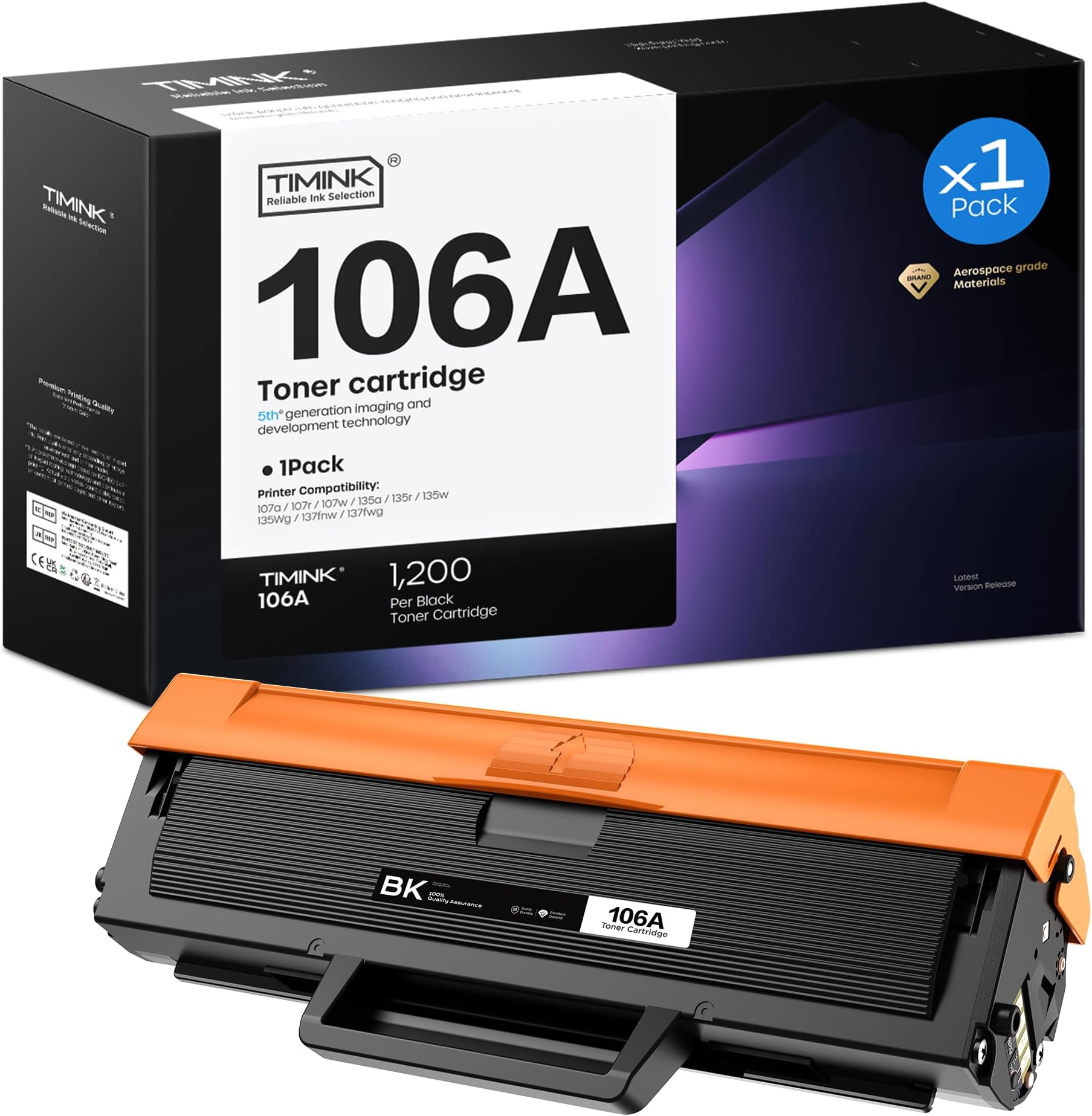 106A W1106A Toner Cartridge Replacement for HP 106A W1106A Compatible for HP Laser 107a 107r 107w MFP 135a 135r 135w 135wg MFP 137fnw 137fwg (Black, 1-Pack, 2000 Pages)