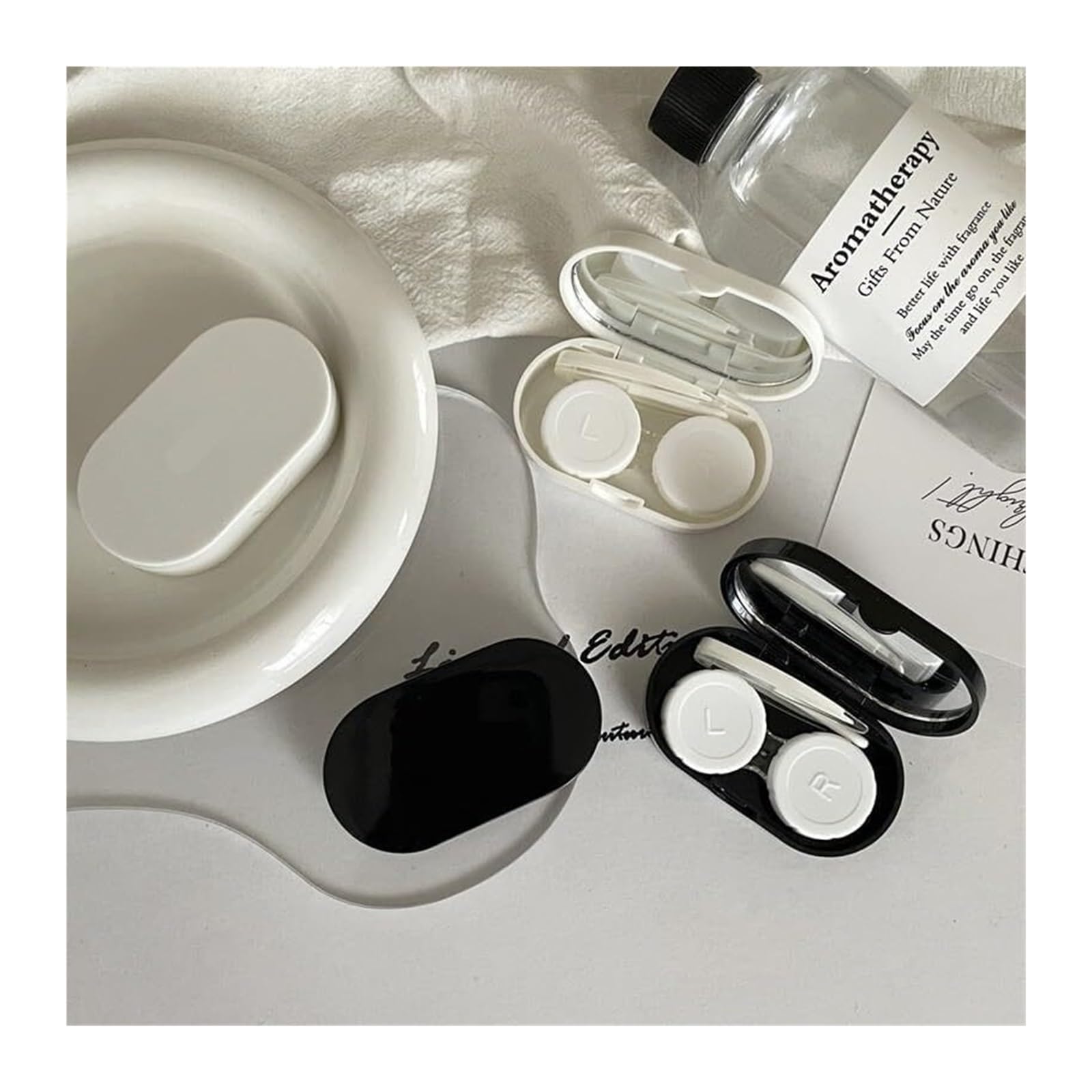 Astuccio per lenti a contatto, Custodie for lenti a contatto 6 pezzi Multicolor(Black+white)