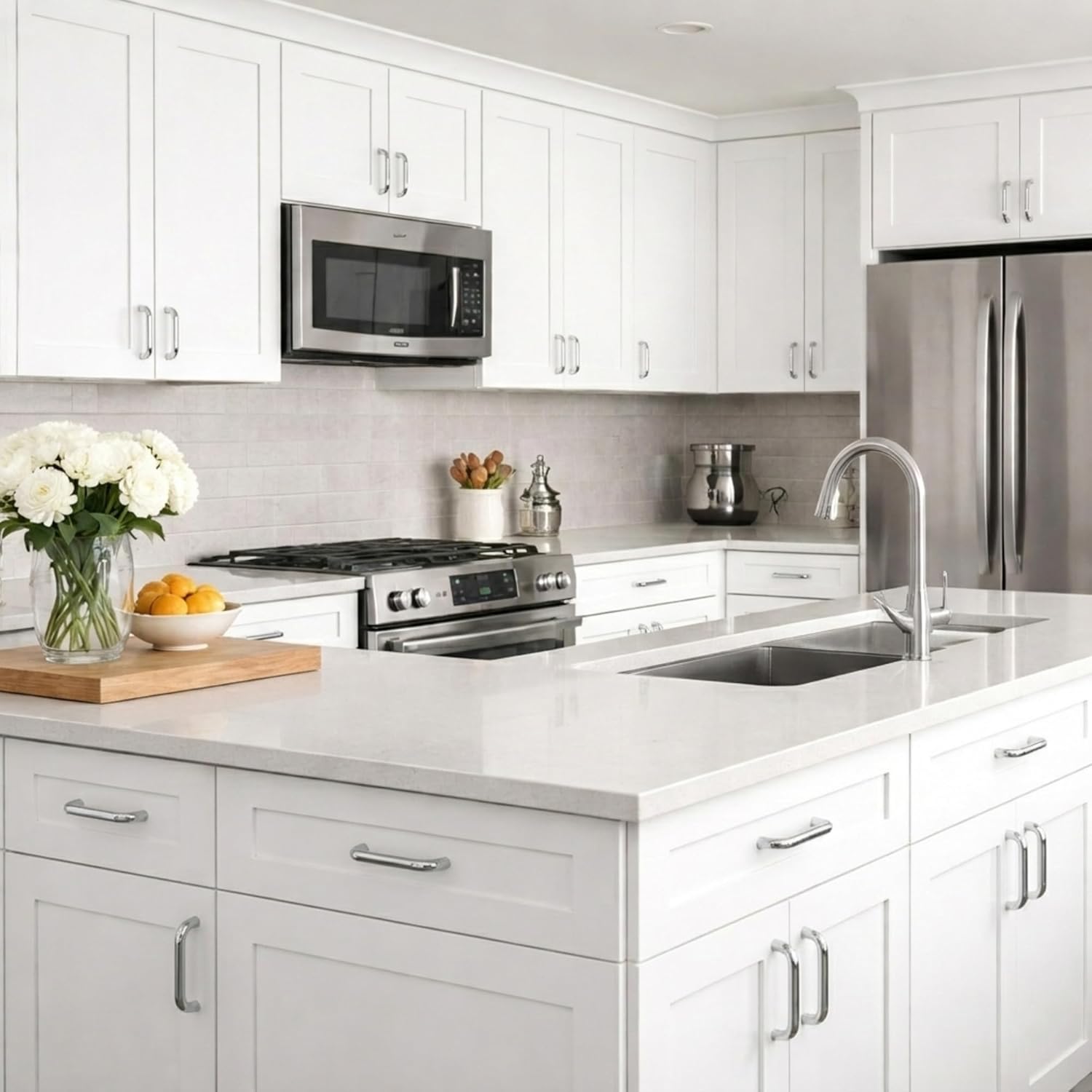 Rok 25 Pack Hardware 3" (76 mm) Hole Centers Chrome Finish Modern Square Wire Style Kitchen Bathroom Cabinet Handle, 3-5/16" (84 mm) Overall Length Steel Drawer Pull, P882276CH