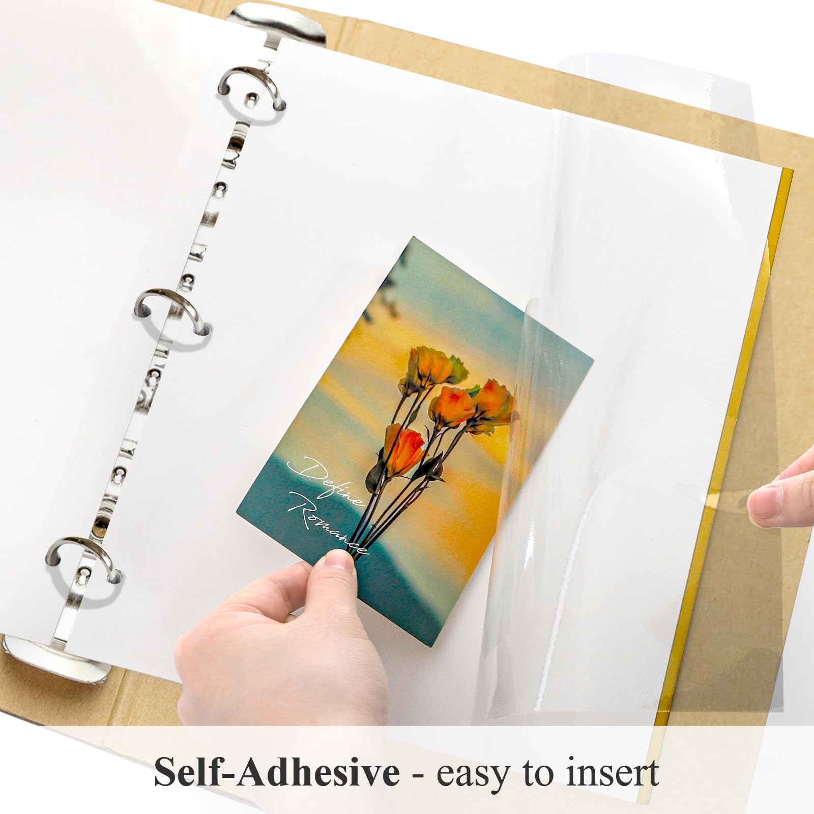 Elsjoy 100 hojas de 200 páginas de recambio de álbum de fotos de 11 x 9 pulgadas, páginas autoadhesivas de doble cara para carpeta de 3 anillas, para fotos de 2 x 3, 4 x 6, 5 x 7, 8 x 10 pulgadas
