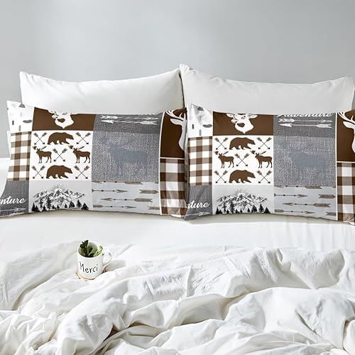 Miniatura 144 de Sábana bajera ajustable de oso de caza, juego de ropa de cama a cuadros de búfalo, sábanas de retazos de cabaña rústica para niños, niños, Multi