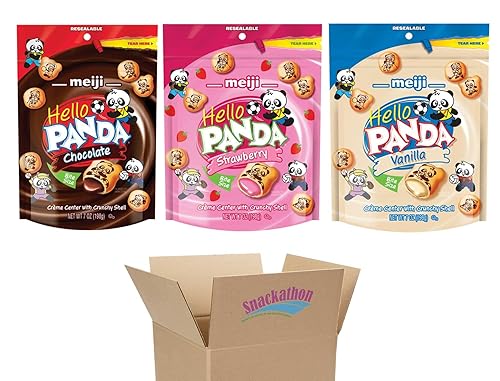 Hello Panda - Galletas de 3 sabores, chocolate, vainilla y fresa, 7 onzas cada bolsa (paquete de 3)