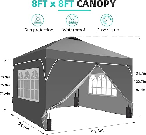 Miniatura 8 de GDY Tienda de campaña desplegable de 8 x 8 pies con una configuración de empuje, fácil de instalar con 4 paredes laterales para eventos, fiestas