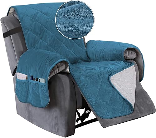 Turquoize Fundas de terciopelo para sillas reclinables, fundas antideslizantes para sillas reclinables grandes con correas elásticas, ancho de