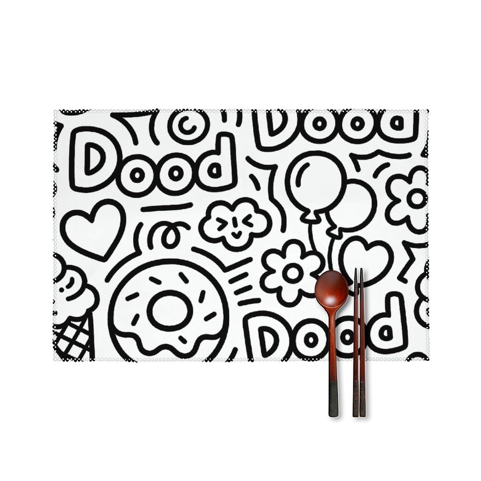 Donut Dood Placemats Set of 6, 12x18 Inch Heat Resistant Washable Canvas Table Mats, Stain Resistant Decorative Dining Placemats for Kitchen, Restaurant, Outdoor Party