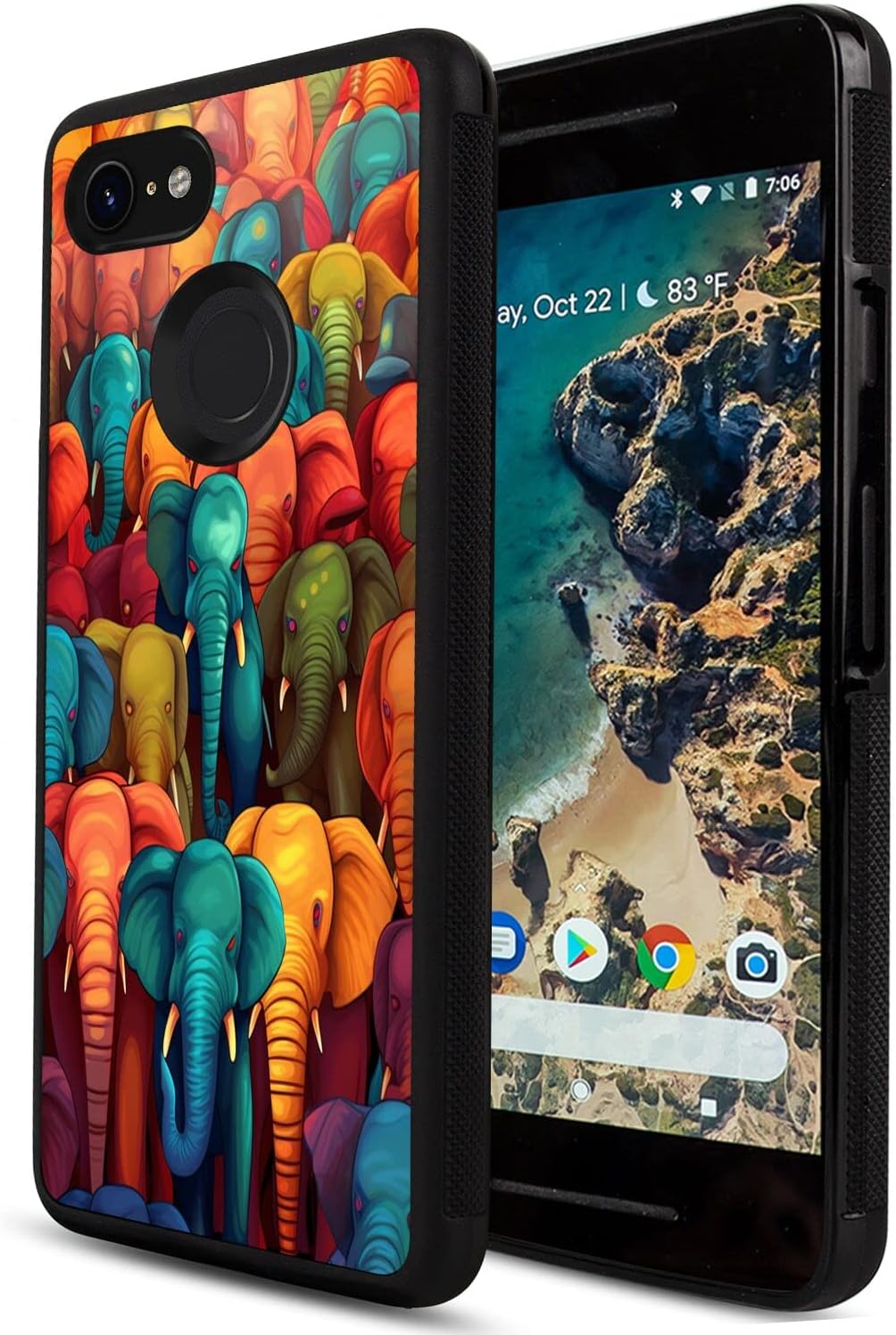 Phone Case for Google Pixel 3a with Elephant Designer Art12 Black Slim Rubber Frame Full Body Protection Cover Case for Google Pixel 3a Drop Protection
