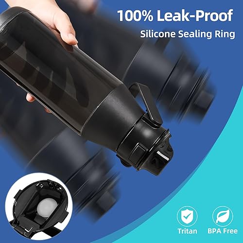 Miniatura 3 de Botella de agua de 49 onzas con tapa de boquilla de flujo rápido, botella de agua deportiva motivacional con asa, sin BPA, boca ancha a prueba de