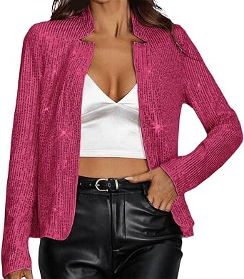 Sexy Outfit Glitter Jacket for Women Sparkle Sparkly Christmas Coats Bling Sequin Sweater Short Crochet Purple