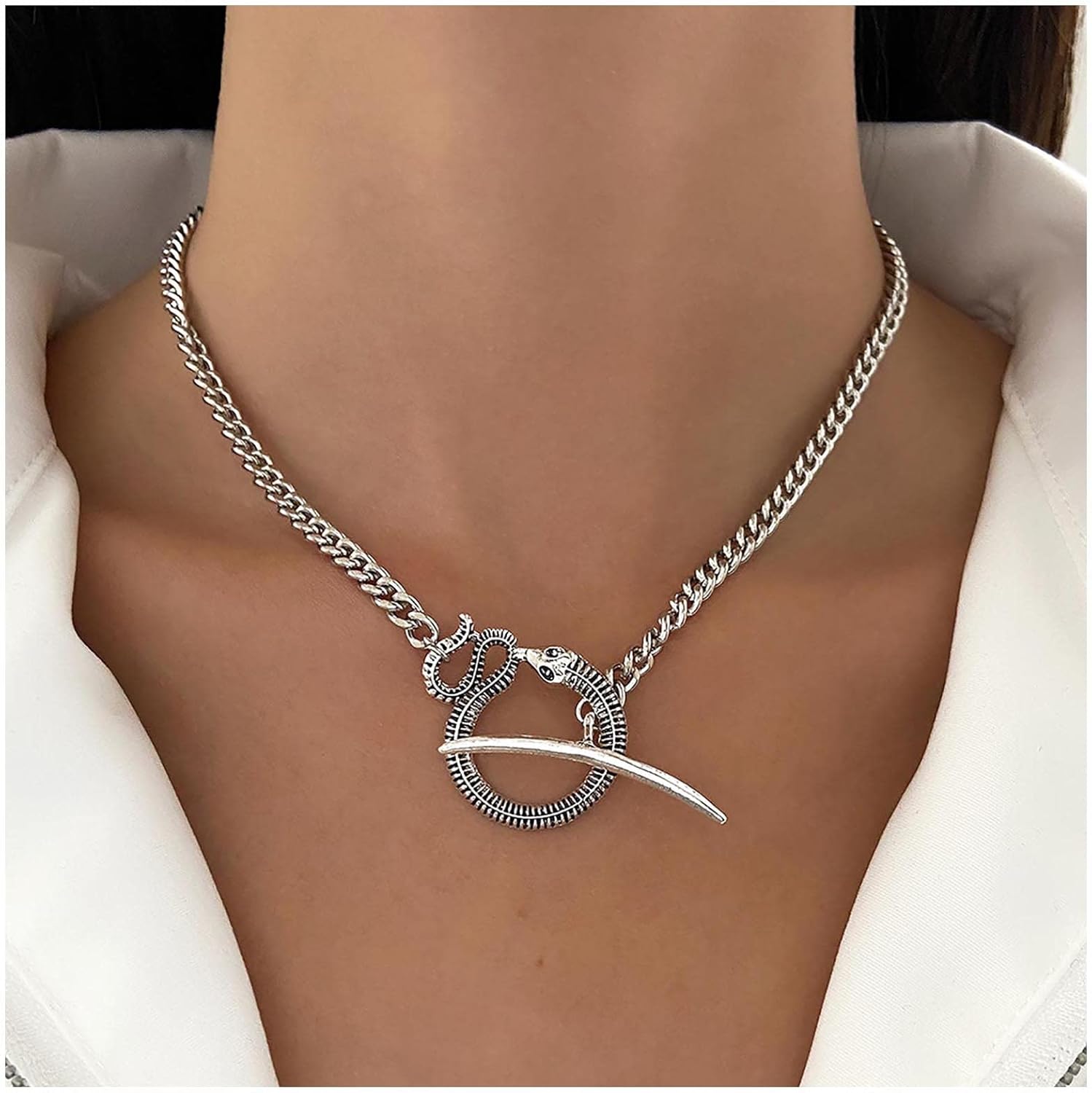 Andelaisi Punk Snake Choker Necklace Gold Snake Serpent Necklace Choker Vintage Cuban Chain Necklace Gothic Snake T Bar Necklace Jewelry for Women - Image 2