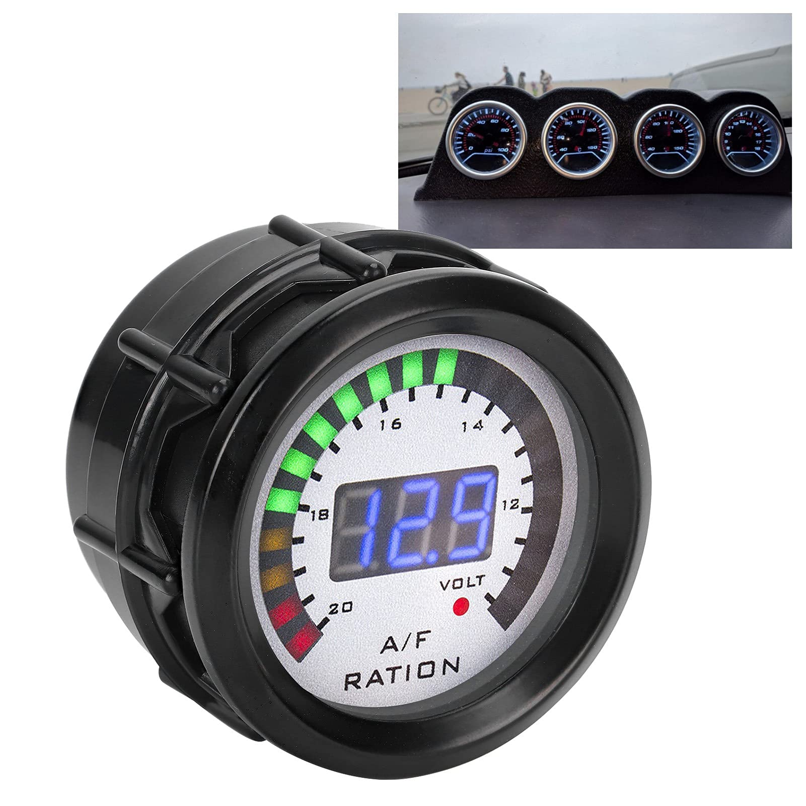 Keenso Gauge AFR Numérique, Gauge de Carburant D'air de 52 Mm de Voiture LED Blue Digital pour Véhicule à 12V 4/6/8 Cylindre