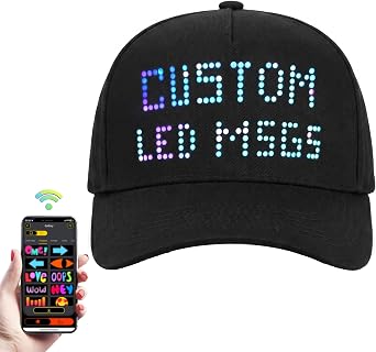 LED Programmable Baseball Cap with Bluetooth Customizable Scrolling Message Text Animation Pattern Light Up Hat