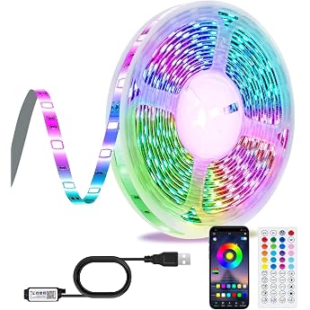 LED Strip 10 m Remote Control Colour Changing Bluetooth USB RGB LED with App Music Sync Timer Setting Tape Self-Adhesive Lighting Adjustable Brightness for TV/Bedroom/Party [Energy Class A]