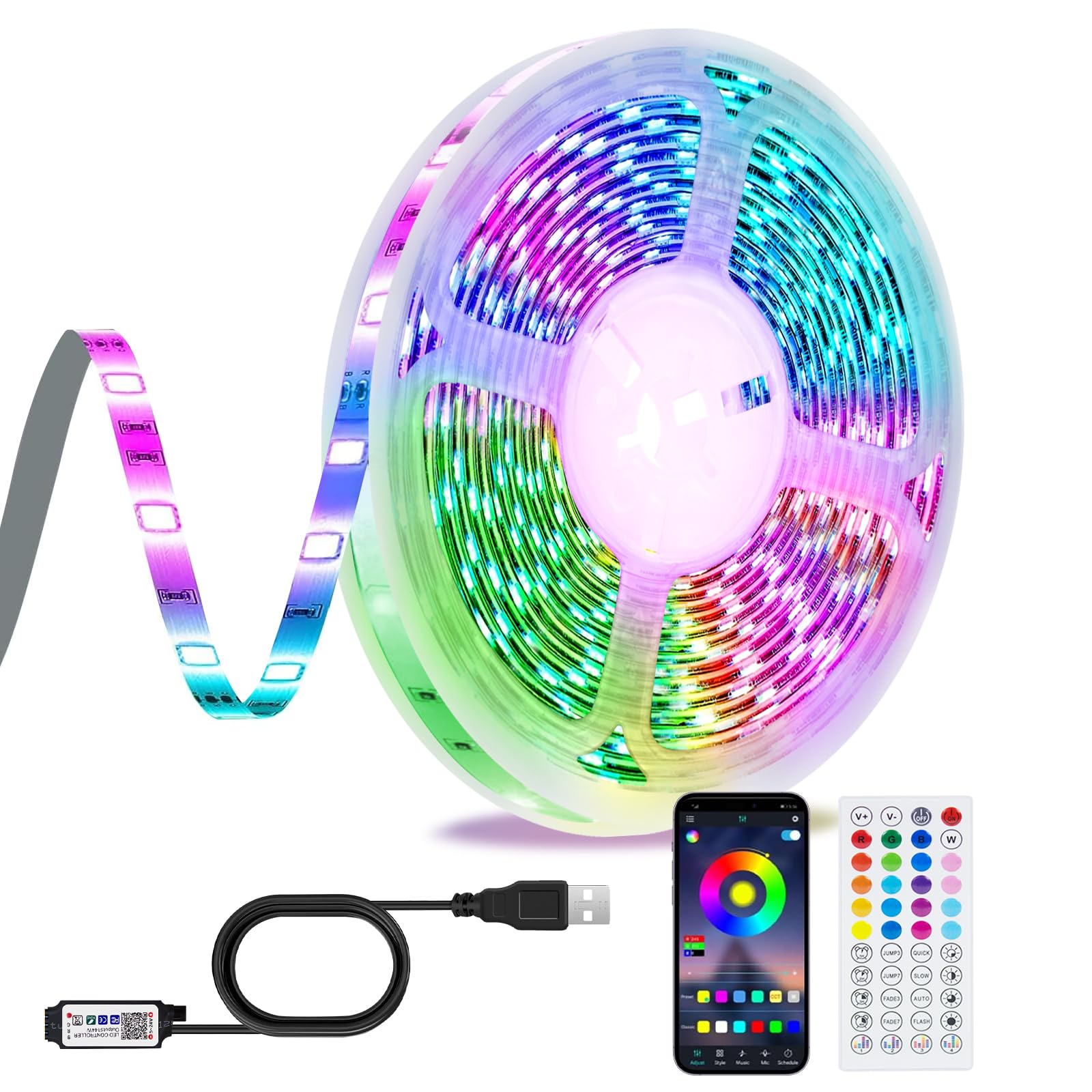 LED Strip 10m, Fernbedienung Farbwechsel Bluetooth USB RGB LED Mit App, Musik Sync Timer Einstellung, Band Selbstklebend Beleuchtung Verstellbare Helligkeiten Für TV/Schlafzimmer/Party